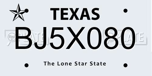 BJ5X080 Texas License Plate