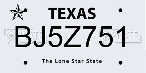 BJ5Z751 Texas License Plate