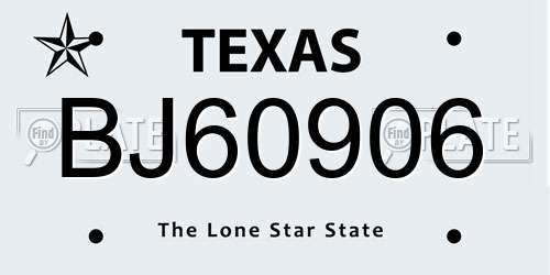 BJ60906 Texas License Plate