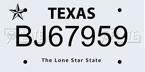 BJ67959 Texas License Plate