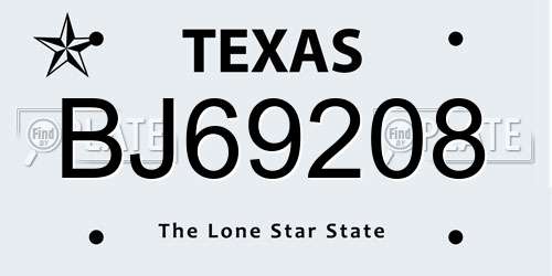 BJ69208 Texas License Plate
