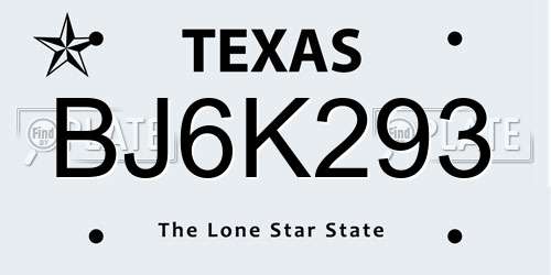 BJ6K293 Texas License Plate