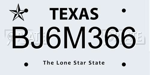 BJ6M366 Texas License Plate