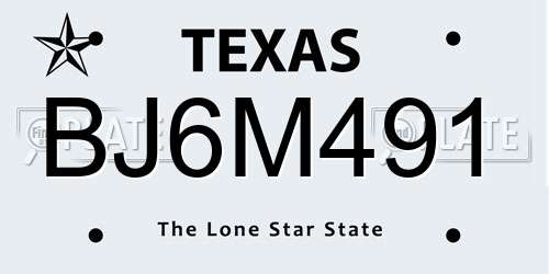 BJ6M491 Texas License Plate
