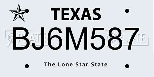 BJ6M587 Texas License Plate
