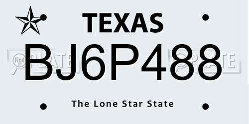 BJ6P488 Texas License Plate