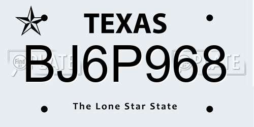 BJ6P968 Texas License Plate