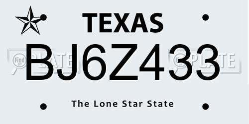BJ6Z433 Texas License Plate
