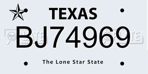BJ74969 Texas License Plate