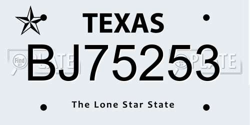 BJ75253 Texas License Plate