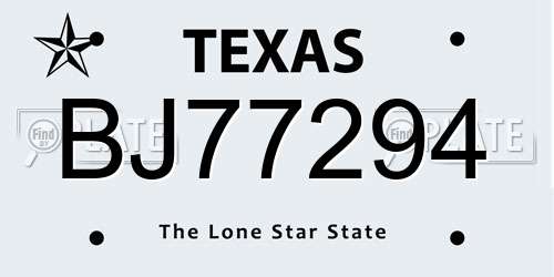 BJ77294 Texas License Plate