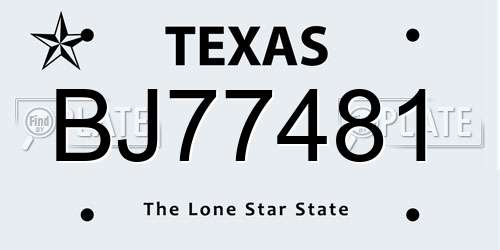 BJ77481 Texas License Plate