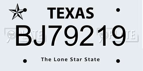 BJ79219 Texas License Plate