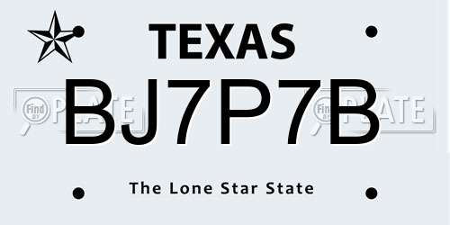 BJ7P7B Texas License Plate