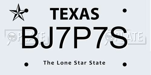 BJ7P7S Texas License Plate