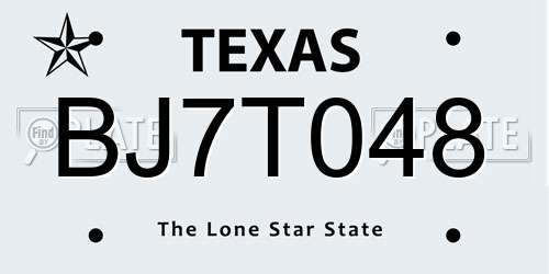 BJ7T048 Texas License Plate
