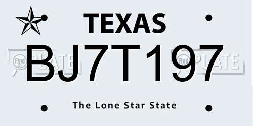 BJ7T197 Texas License Plate