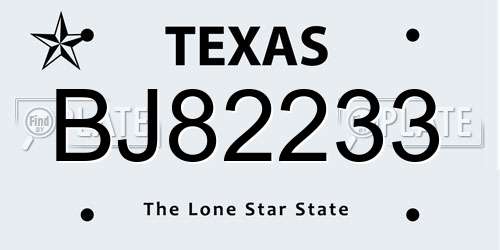 BJ82233 Texas License Plate