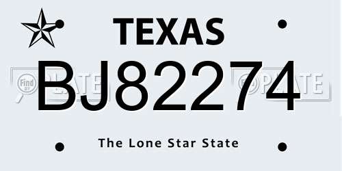 BJ82274 Texas License Plate