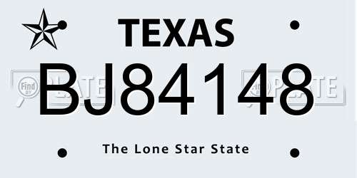BJ84148 Texas License Plate