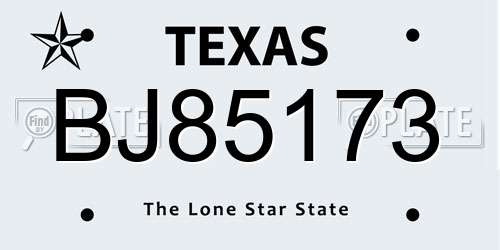 BJ85173 Texas License Plate