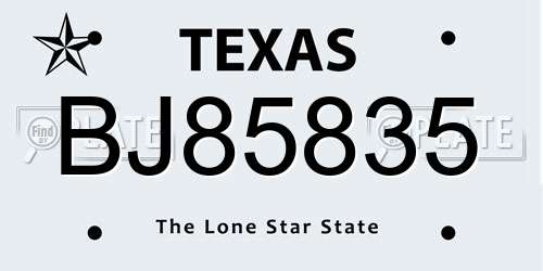 BJ85835 Texas License Plate