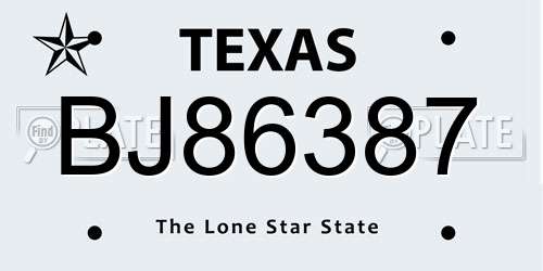 BJ86387 Texas License Plate