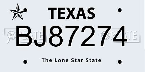 BJ87274 Texas License Plate