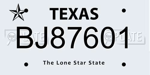 BJ87601 Texas License Plate