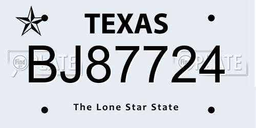 BJ87724 Texas License Plate
