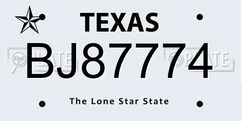 BJ87774 Texas License Plate