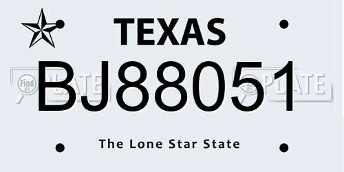 BJ88051 Texas License Plate