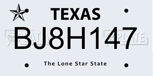BJ8H147 Texas License Plate