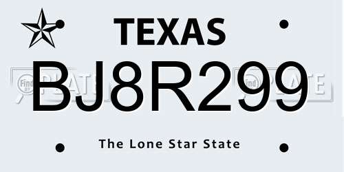 BJ8R299 Texas License Plate