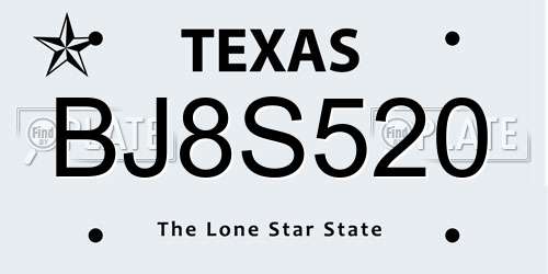 BJ8S520 Texas License Plate