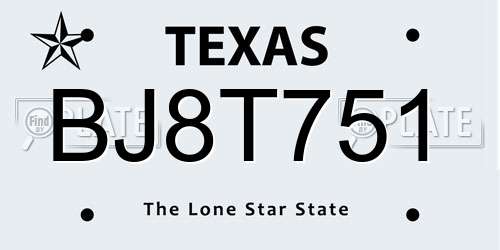 BJ8T751 Texas License Plate