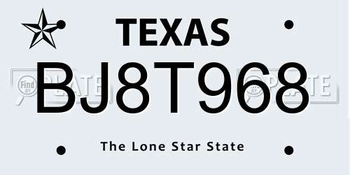 BJ8T968 Texas License Plate
