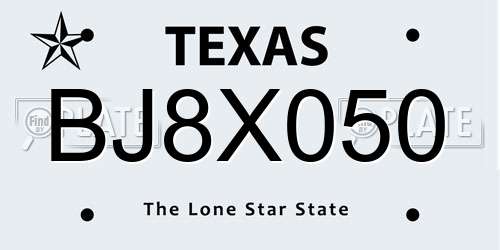 BJ8X050 Texas License Plate