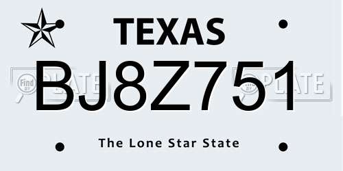 BJ8Z751 Texas License Plate