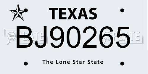 BJ90265 Texas License Plate