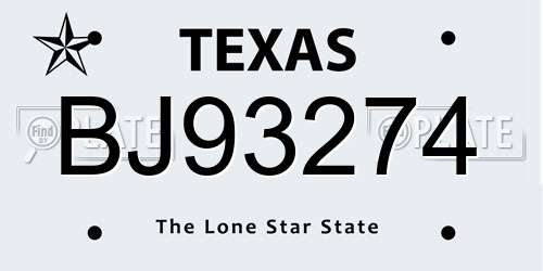 BJ93274 Texas License Plate