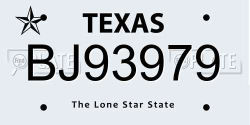 BJ93979 Texas License Plate