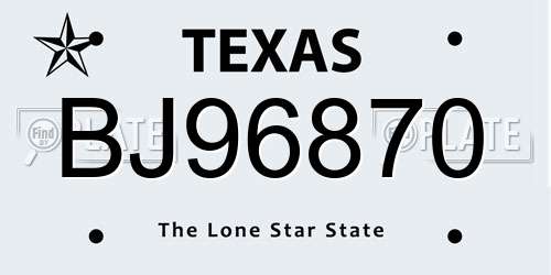 BJ96870 Texas License Plate