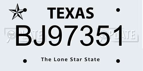 BJ97351 Texas License Plate