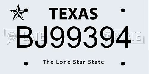 BJ99394 Texas License Plate