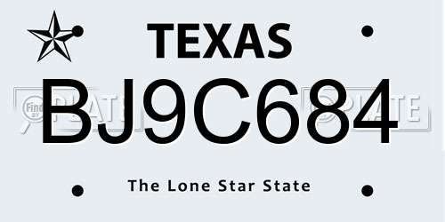 BJ9C684 Texas License Plate