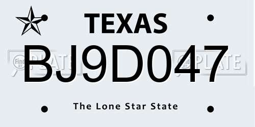 BJ9D047 Texas License Plate