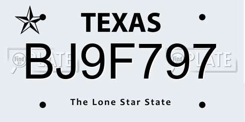 BJ9F797 Texas License Plate