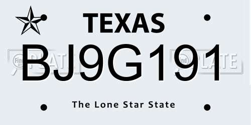 BJ9G191 Texas License Plate