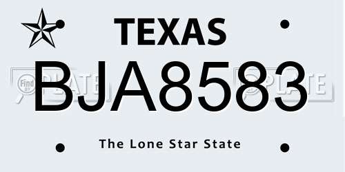 BJA8583 Texas License Plate